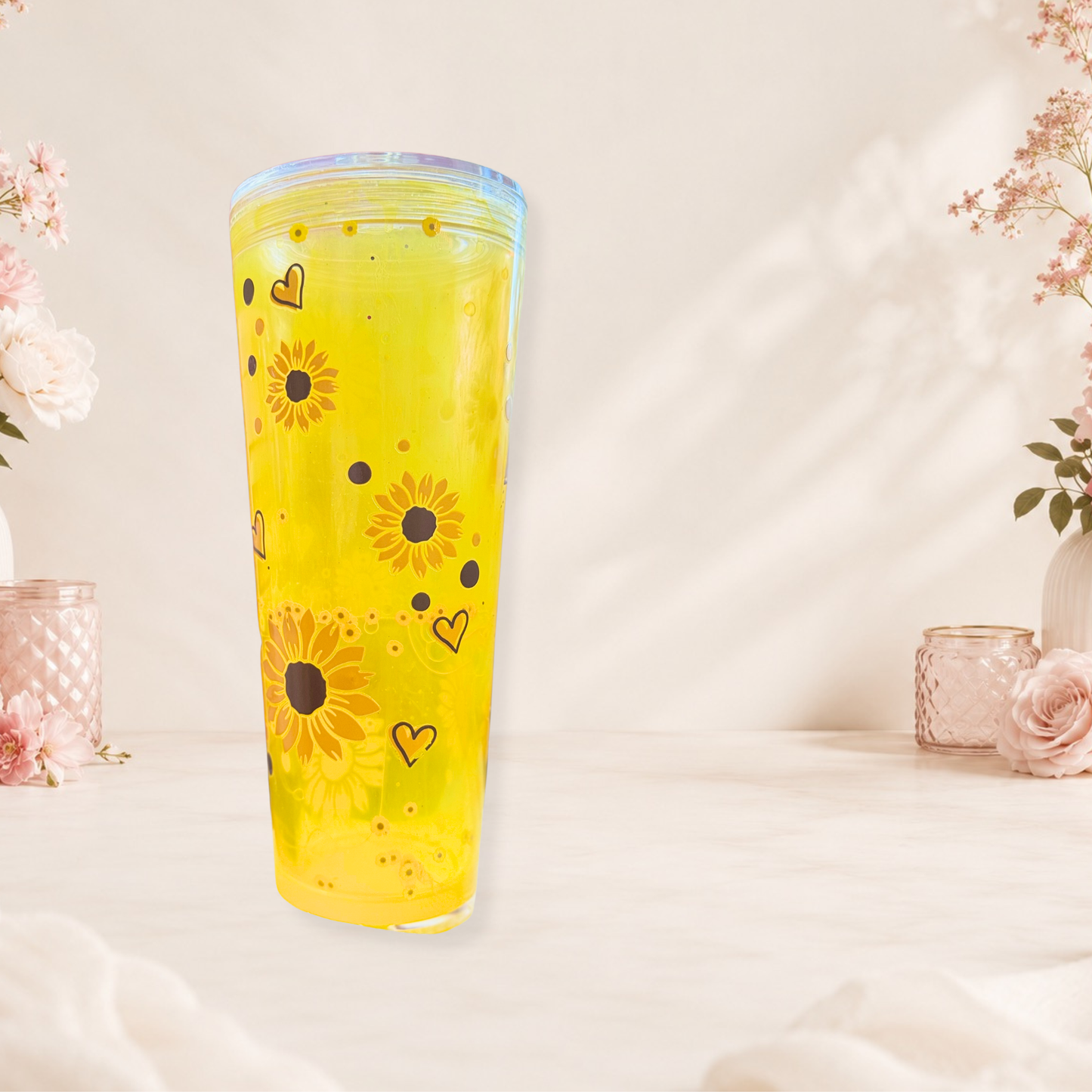 Sunflower Snow Globe Tumbler 24oz Glitter Floating Accents
