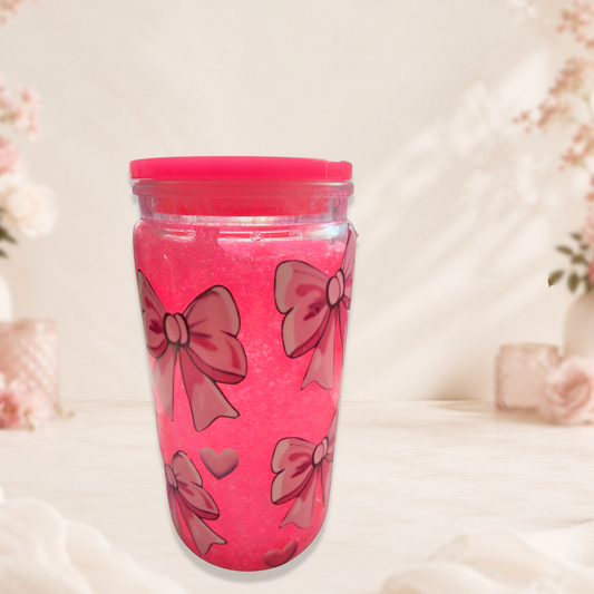 Pink Bow 16 Oz Snow Globe Tumbler With Non Slip Base