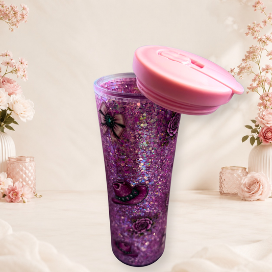 Purple Cowgirl Snow Globe Tumbler