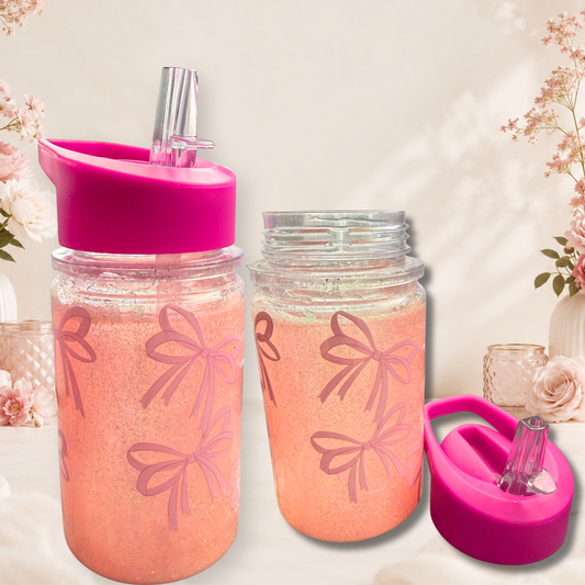 10oz Pink Bow Snow Globe Tumbler With Glitter Snow Effect