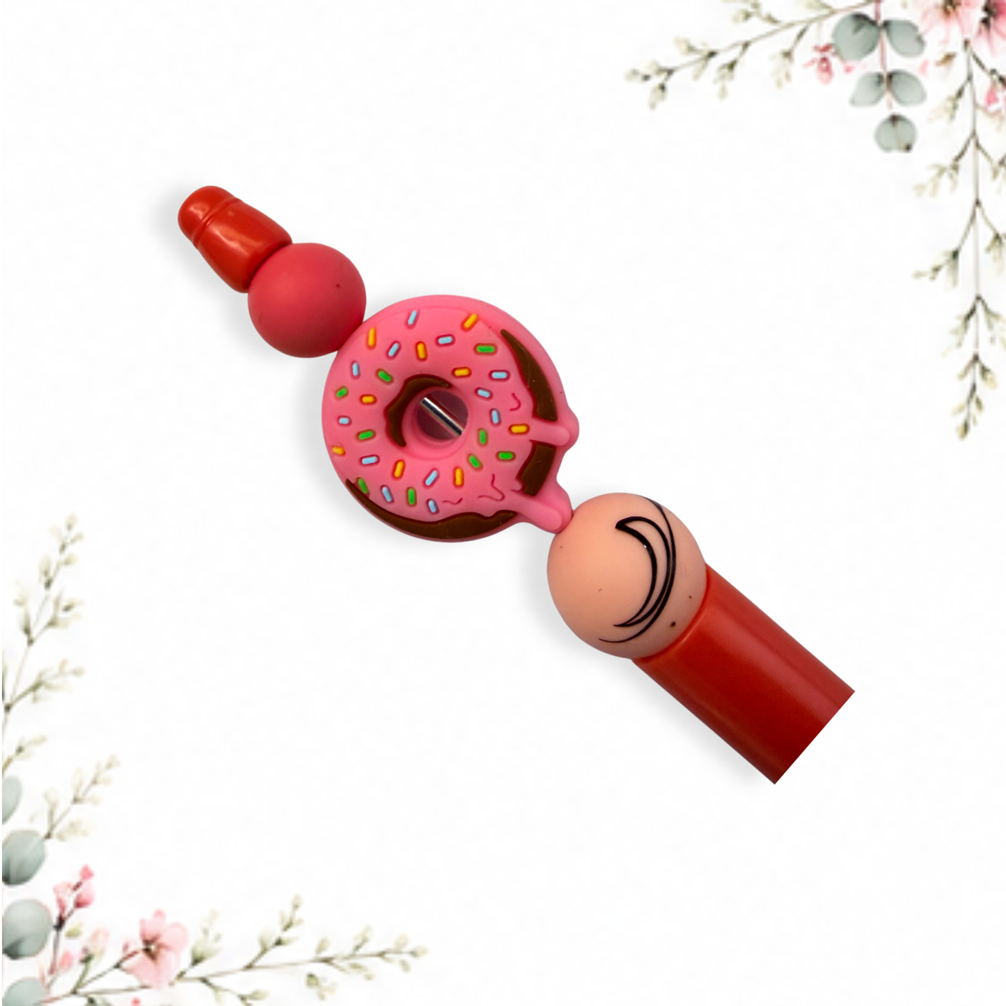 Pink Donut Silicone Beaded Pen