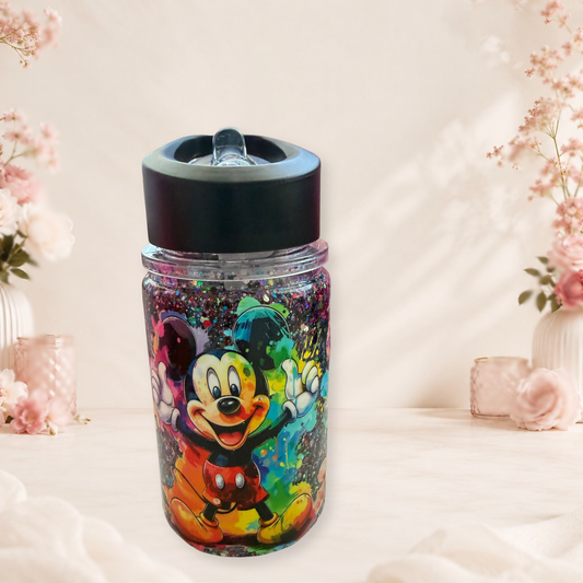 Mickey Mouse Glitter Rainbow Kids Water Bottle With Black Sports Lid
