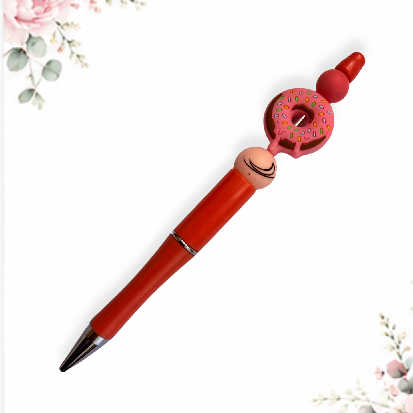 Pink Donut Silicone Beaded Pen