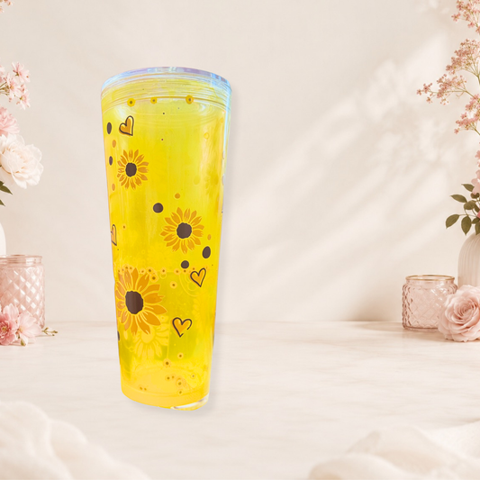 Sunflower Snow Globe Tumbler 24oz Glitter Floating Accents