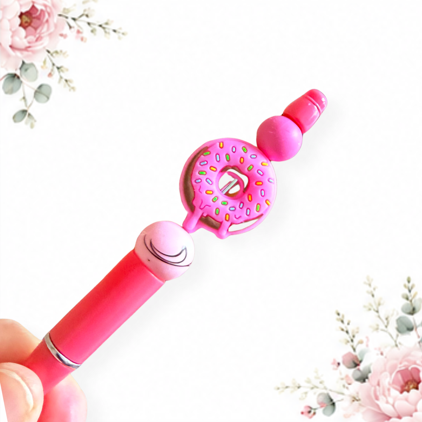 Pink Donut Silicone Beaded Pen