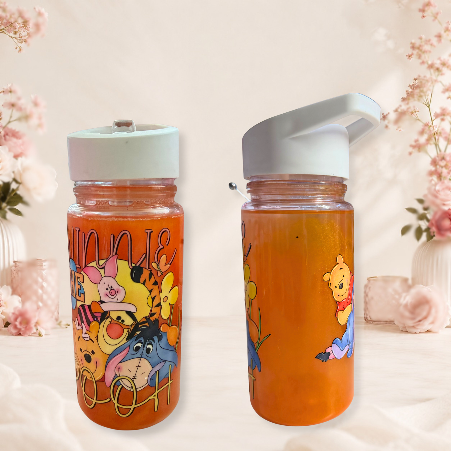 16oz Winnie the Pooh Mica Water Bottle Hundred Acre Wood With Orange Shine